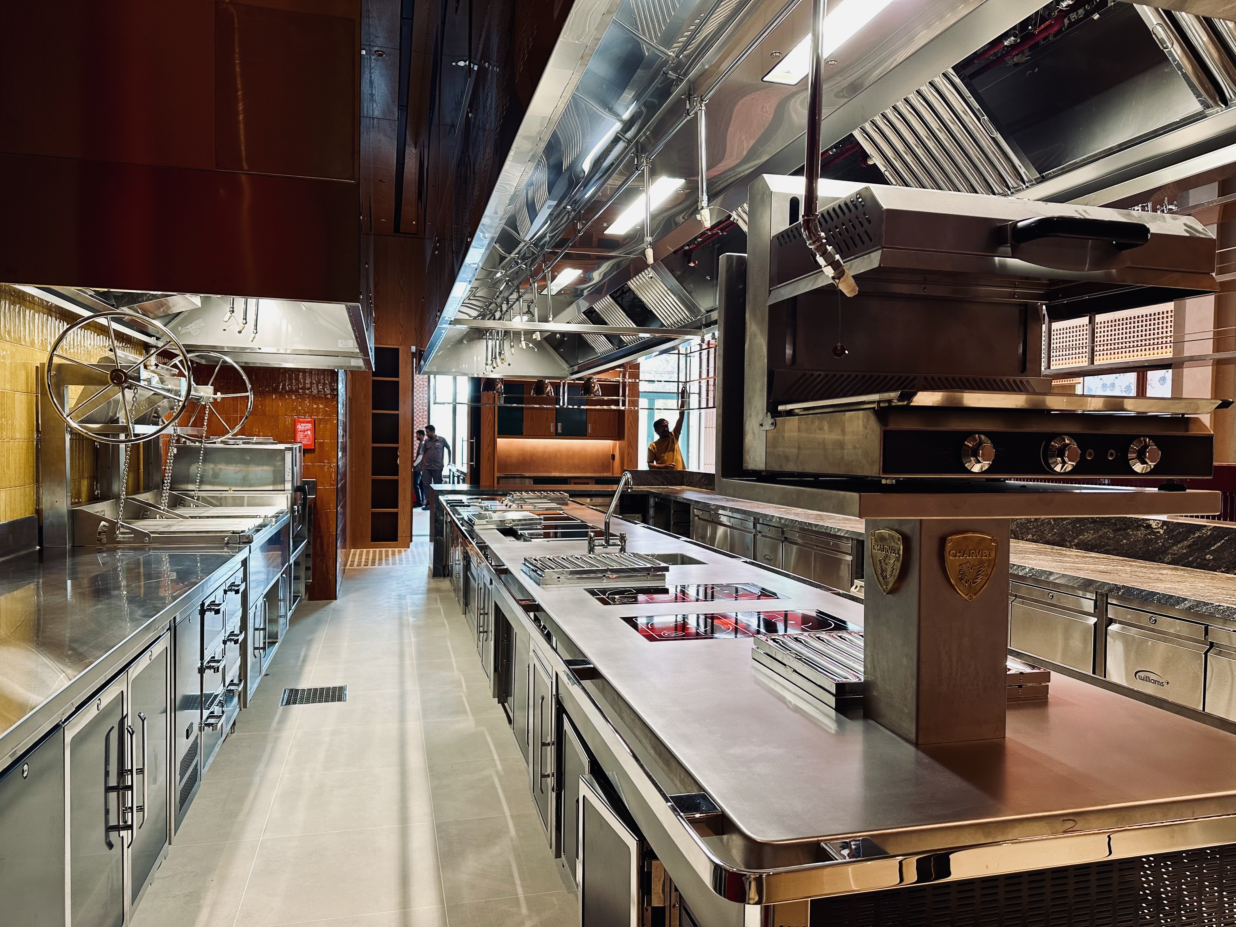 High-end commercial kitchen stainless steel setup